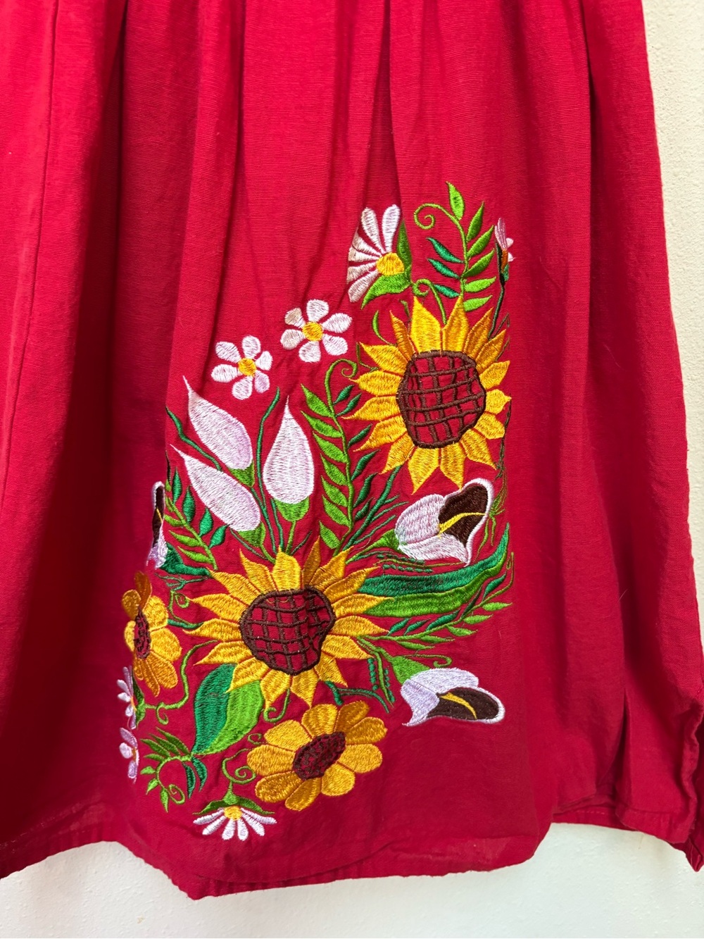 Handmade Sunflower Embroidered Boho Off Shoulder Festival Dress One Size - Picture 5 of 6